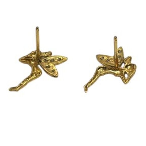 VINTAGE GOLD TONE FAIRY PIXIE STUD EARRINGS RHINESTONE WINGS WHIMSICAL CUTE - Picture 14 of 14